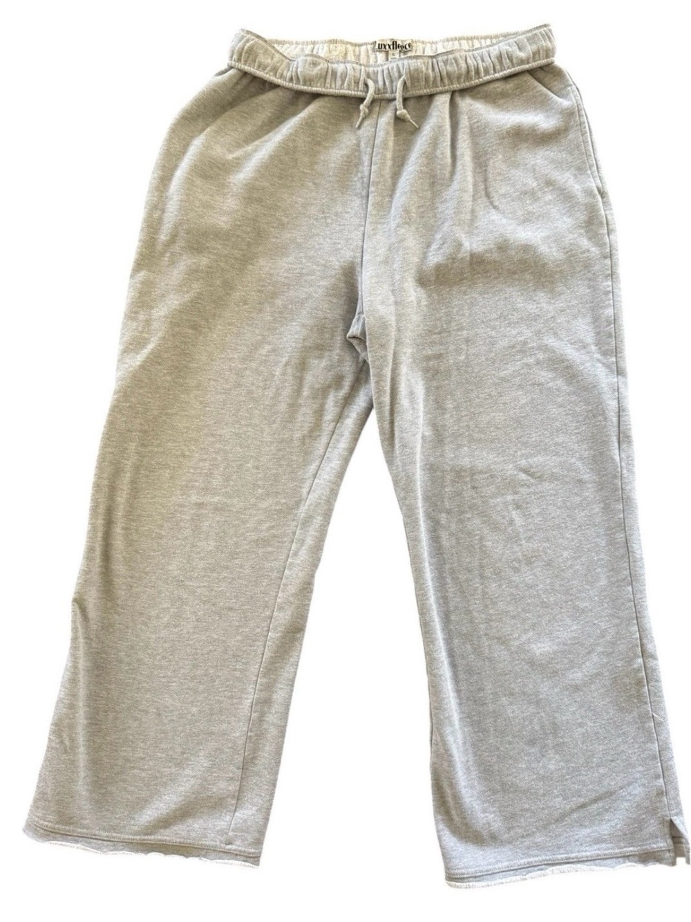Luxx Fleece Sweatpants XL Gray Wide Flare Leg Pant Hem Side Slit Vintage Y2K